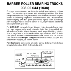Micro-Trains 00302044 - Barber Roller Bearing Trucks With Long Extension Couplers (1038) 1 Pair