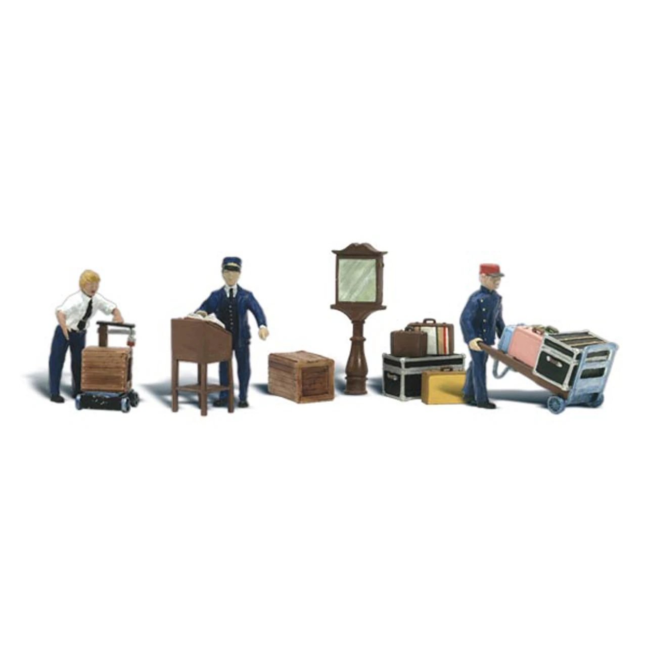 Woodland Scenics #1909 - Depot Workers And Accessories - HO Scale 1 Woodland Scenics #1909 - Depot Workers And Accessories - HO Scale